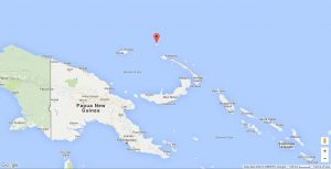 The Nies and Brownies traveled from Kavieng, located on the northern tip of New Ireland to Mussau Island, located at red indicator on the map.